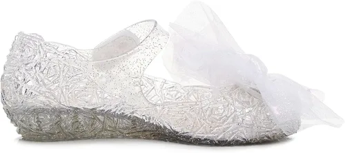 Miniatura 8 de OMGard Zapatos de gelatina para niñas, sandalias de cumpleaños de princesa de reina de la nieve para niñas pequeñas, sandalias azules con purpurina