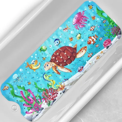 Miniatura 10 de Tapete de baño para bebé, 40 x 16 pulgadas, extra grande, alfombrillas antideslizantes para bañera y ducha con dibujos animados para niños
