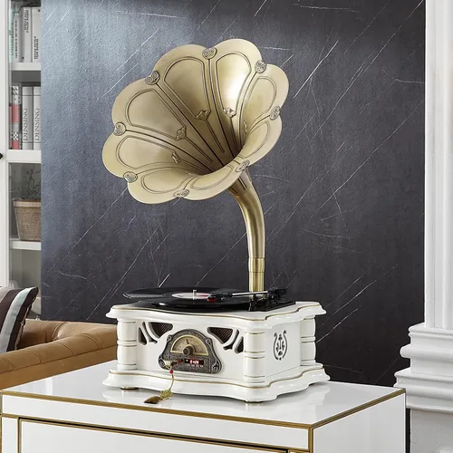Miniatura 8 de Reproductor de Discos Gramófono Vintage, Fonógrafo Retro de Vinilo, Tocadiscos de Vinilo con Cuerno para DJ, Reproductor de Gramófono Decorativo