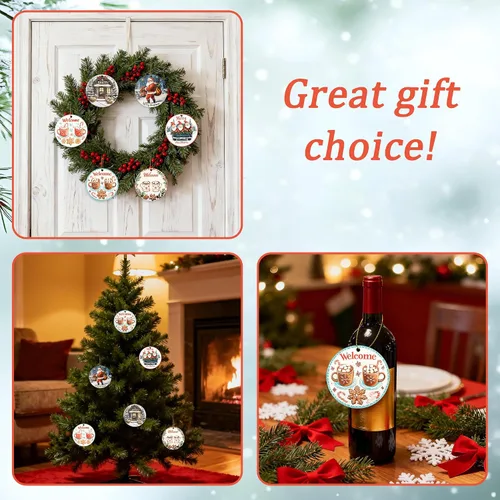 Miniatura 6 de Juego de 6 adornos colgantes de Navidad, adornos de Papá Noel de 3.4 pulgadas, adornos colgantes de cerámica para decoración del árbol de Navidad