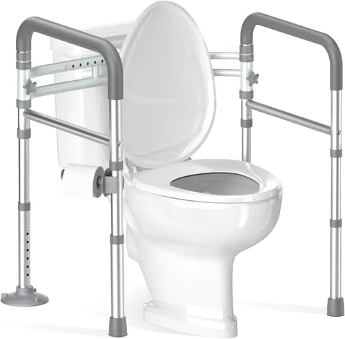 Soundfuse Rieles de seguridad de inodoro para personas mayores, asas de inodoro ajustables para ancianos y discapacitados, marco de seguridad