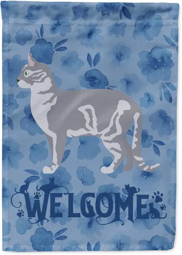 Miniatura 309 de Caroline's Treasures CK4813CHF - Bandera de bienvenida con gato abisinio azul, manga grande, para porche, para colgar en la pared, poliéster