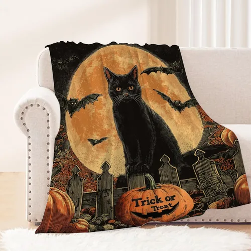 Miniatura 16 de Manta de Halloween – Manta pequeña de calavera vintage para niños y adultos, ligera, esponjosa, suave y acogedora manta de vellón para sofá, cama