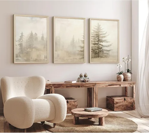 Miniatura 4 de Arte de pared de bosque brumoso, arte de pared de abeto, paisaje natural, lienzo, impresiones abstractas de bosques, pintura de granja, póster