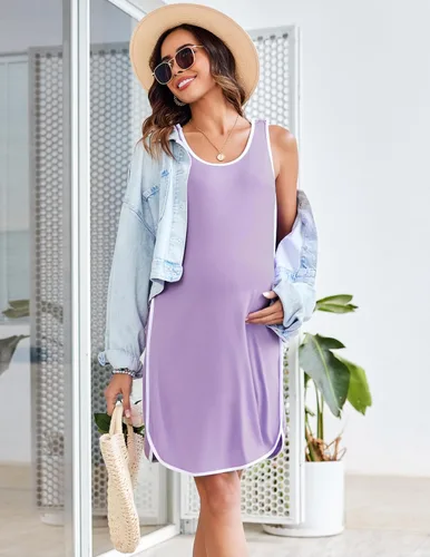 Miniatura 4 de Ekouaer Vestido de parto y parto para hospital 3 en 1 vestido de enfermería sin mangas maternidad botón a presión camisón de lactancia