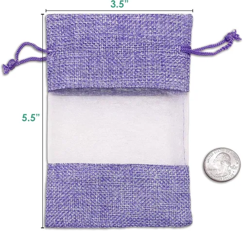 Miniatura 4 de TheDisplayGuys For Your Modern Living Paquete de 12 bolsas de regalo pequeñas de lino, arpillera y organza con cordones