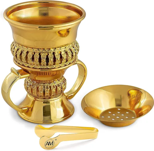 Miniatura 7 de AM Regal - Quemador de incienso de metal, quemador Bakhoor Mubkhara, quemador de resina de incienso, ideal para yoga, spa y aromaterapia (bronce)