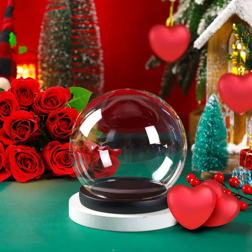 Miniatura 5 de Tuanse 4 piezas de cúpula de cristal para escaparate, globo de vidrio y cúpula de exhibición con base de madera, caja de globo de recuerdo para Negro