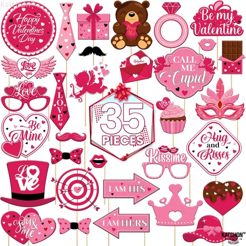 Miniatura 2 de KatchOn, Accesorios de fotos rosas para el día de San Valentín, enormes, paquete de 35 Accesorios de cabina de fotos de San Valentín