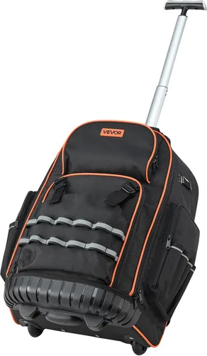 Miniatura 9 de VEVOR Mochila para herramientas rodantes, capacidad de carga de 110 libras, 72 bolsillos, bolsa de herramientas resistente sobre ruedas, mango