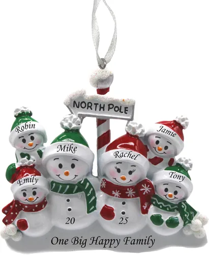 Miniatura 9 de Adorno de Navidad familiar 2025 – Adorno personalizado para familias – Adorno familiar de muñeco de nieve personalizado – Decoración de árbol