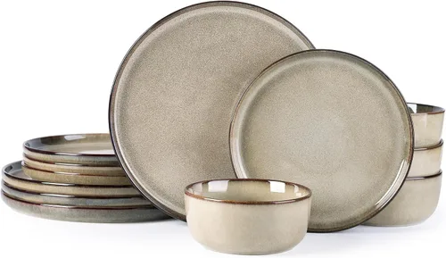 Miniatura 14 de GBHOME Juego de vajilla de cerámica para 4, 12 piezas, platos y cuencos de cerámica, platos resistentes a los arañazos, aptos para lavavajillas