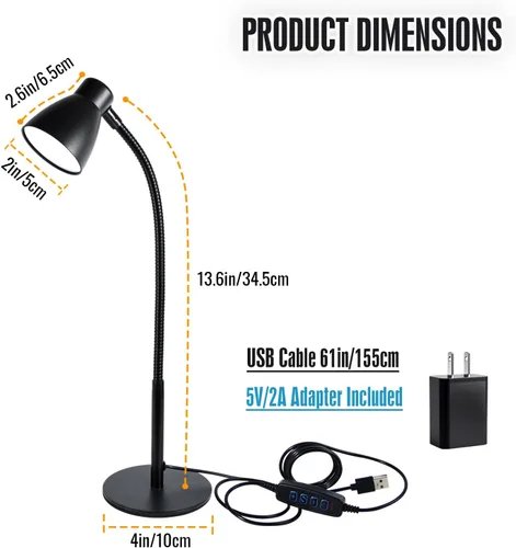 Miniatura 8 de Lámpara de escritorio LED de cuello de cisne regulable pequeña para oficina en casa, luz de lectura CRI 90+ cuidado de los ojos, brillo ajustable