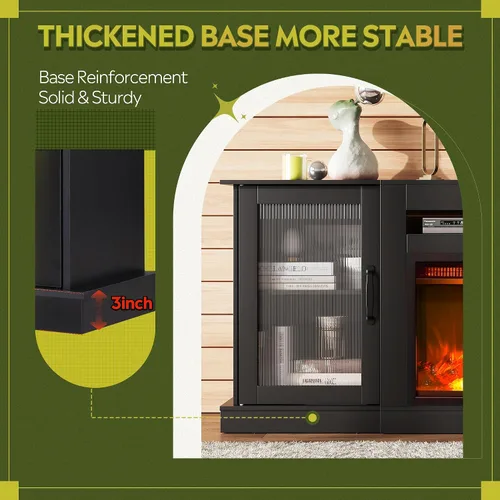 Miniatura 8 de WLIVE Soporte de TV con chimenea para TV de 65 pulgadas, centro de entretenimiento con chimenea eléctrica de llama realista 3D, consola de TV