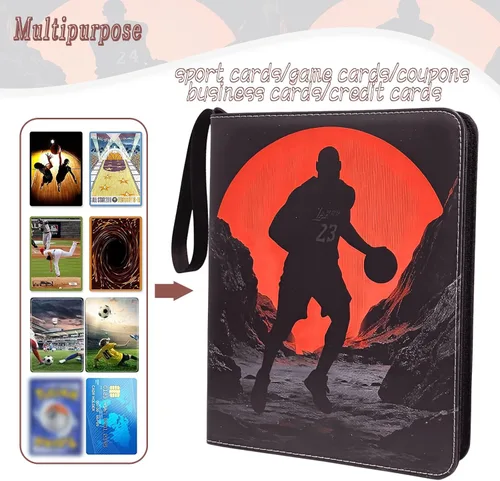 Miniatura 5 de Carpeta de tarjetas de baloncesto – Álbum de tarjetas de intercambio de 9 bolsillos de capacidad para 900, carpeta con 3 anillos, piel sintética