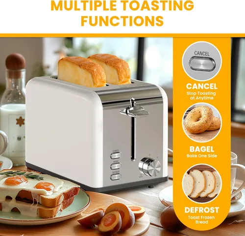Miniatura 2 de Simple Deluxe Tostadora de 2 rebanadas de acero inoxidable, 6 ajustes de tostado y tostadora de 3 funciones, ranura extra ancha, para pan y gofre