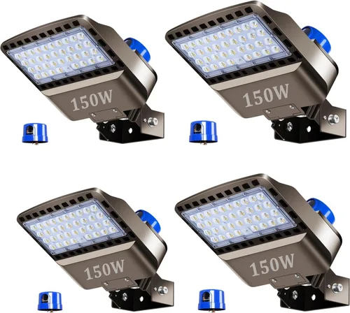 Paquete de 4 luces LED para estacionamiento al aire libre, muñón de 150 W, montaje en pared del atardecer al amanecer, luces LED de inundación,