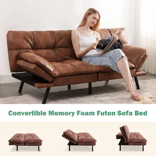Miniatura 5 de Vyfipt Sofá cama futón, sofá pequeño de espuma viscoelástica con respaldo dividido para sala de estar, sofá biplaza moderno con reposabrazos