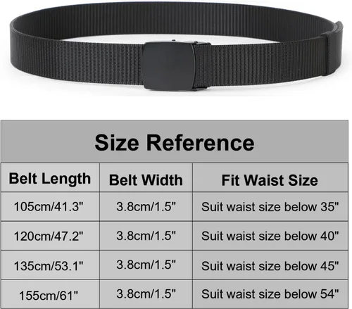 Miniatura 8 de SUOSDEY Cinturones de nylon para hombres Cinturón táctico militar de la web hebilla de metal resistente 1.5 pulgadas A-Negro