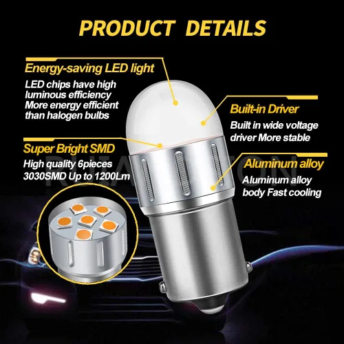 Miniatura 2 de Ruiandsion 2 bombillas LED 1156 rojas BA15S 7506 1003 1141 P21W 10-60V LED luces de freno traseras para automóviles, camiones, motocicletas
