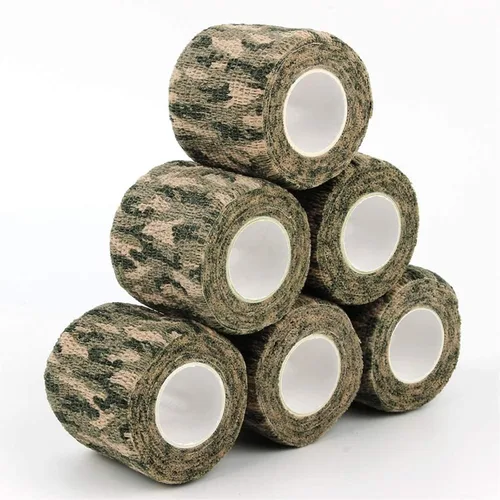 Miniatura 6 de AIRSSON 6 rollos de cinta de camuflaje de camuflaje de 1.96 x 177 pulgadas, vendaje elástico de camuflaje autoadhesivo para linternas, cámaras