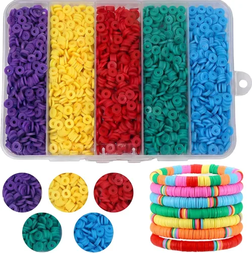Miniatura 11 de 3500 cuentas de arcilla multicolor para hacer pulseras, cuentas de arcilla polimérica Heishi de 0.236 pulgadas, disco redondo plano para fabricación