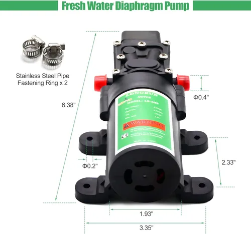Miniatura 2 de LONGRUN Bomba de agua dulce 12 V DC bombas de diafragma con interruptor de presión ajustable, 4.5L/Min 1.2GPM 85 PSI Bomba rociadora autocebante