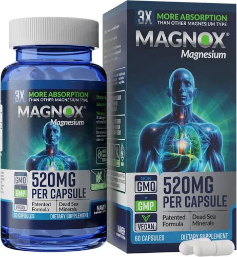 MAGNOX® 520 | Suplemento de magnesio de 520 mg de magnesio de alta absorción para hombres y mujeres con minerales del mar muerto | 3 veces más