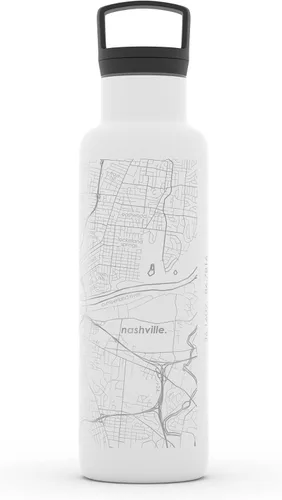 Miniatura 133 de Well Told Botella de agua aislada con mapa de Washington DC grabado, botella de acero inoxidable grabada (21 onzas, blanco) botella aislada de mapa