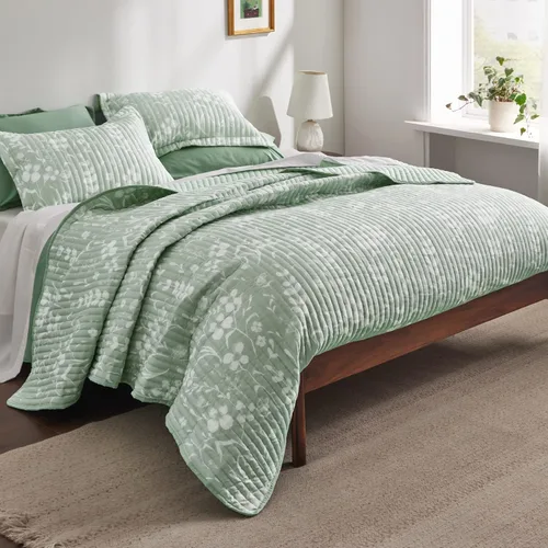 Miniatura 3 de Bedsure - Colcha floral tamaño King, ropa de cama reversible con estampado botánico verde menta, colcha ligera, colcha de microfibra suave para 09