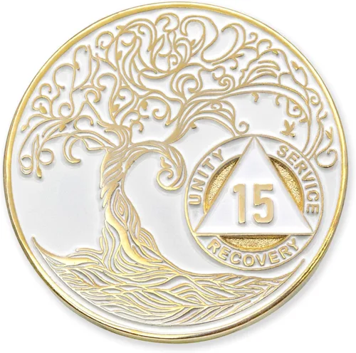 Miniatura 181 de 20 Year Sobriety Mint Twisted Tree of Life - Medallón de recuperación AA chapado en oro, fichas y fichas, color negro