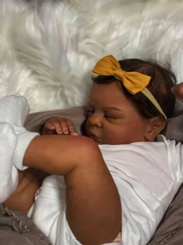 Miniatura 4 de Angelbaby Muñecas de bebé realistas afroamericanas Reborn de 19 pulgadas con vida como dormir recién nacido, muñeca de silicona real de piel marrón