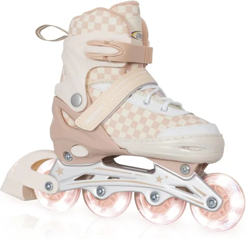 Miniatura 8 de Nattork Patines en línea ajustables para niños y adolescentes, ruedas iluminadoras, patines con diseño de tablero de ajedrez para niños y niñas Azul
