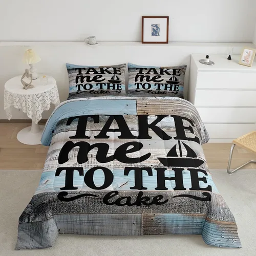 Miniatura 13 de Erosebridal Juego de edredón de reglas del lago, juego de ropa de cama tamaño matrimonial, edredón rústico para niños y niños, decoración de cabaña
