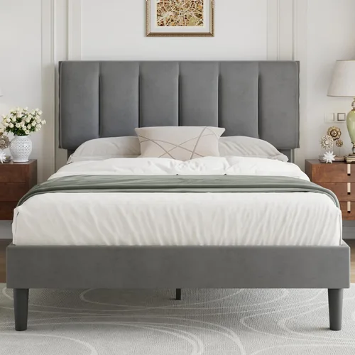 Miniatura 24 de VECELO - Base de cama tamaño individual con cabecera tapizada, plataforma con soporte de listones de madera de alta resistencia, no necesita somier