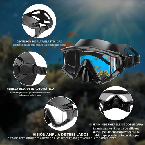 Miniatura 4 de Máscara de buceo Anti-niebla Natación Snorkel máscara adecuada para adultos Buceo Natación Snorkel Gafas Máscaras Negro