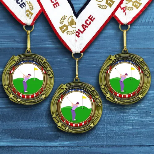 Miniatura 3 de All Quality Medalla de diseño de estrellas en remolino de golf - 1º, 2º, 3er lugar