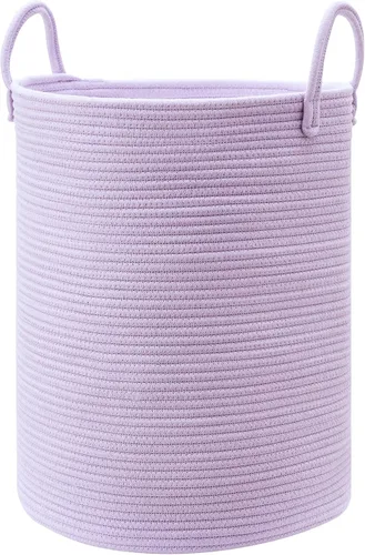 Miniatura 13 de 15Dx20H pulgadas Cesta de lavandería grande rosa para niños, cesta de lavandería de cuerda tejida para guardería, para habitación de niñas, Rosa1