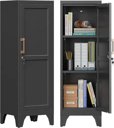 Taquillas de metal para empleados, armario pequeño de 46 pulgadas de alto, armario vertical de acero de 1 puerta alta con estantes, gabinete de
