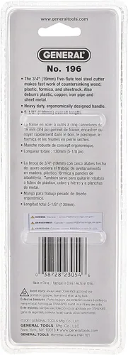 Miniatura 2 de General Tools 196 Escariador de mano de longitud corta y avellanado, 3/4