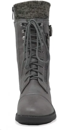 Miniatura 6 de DREAM PAIRS Botas militares de invierno con cordones a media pantorrilla para mujer