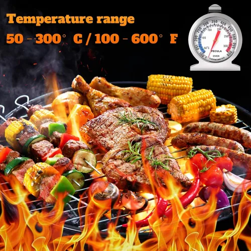 Miniatura 7 de Termómetro de horno 50-300 °C/100-600 °F, termómetro analógico de horno, parrilla, freír, chef, ahumador de acero inoxidable de lectura instantánea