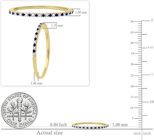 Miniatura 5 de Dazzlingrock Collection Anillo redondo de zafiro azul y diamante blanco de media eternidad para mujer en oro
