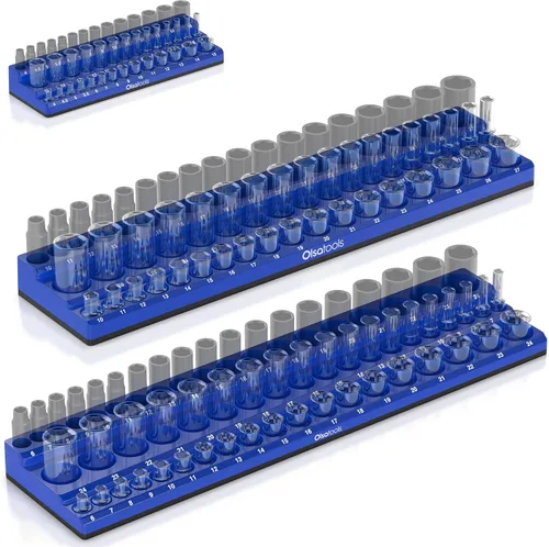 Miniatura 11 de Olsa Tools - Organizador magnético de llaves de vaso (accionamiento de 1/2 pulgada, 3 filas) - Organizador de herramientas magnético y soporte