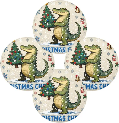 Miniatura 2 de Merry Christmas Crocodiles Plastic Round placemats placemats for Kitchen Table Washable Set of 4 15x15 in manteles redondos para mesa