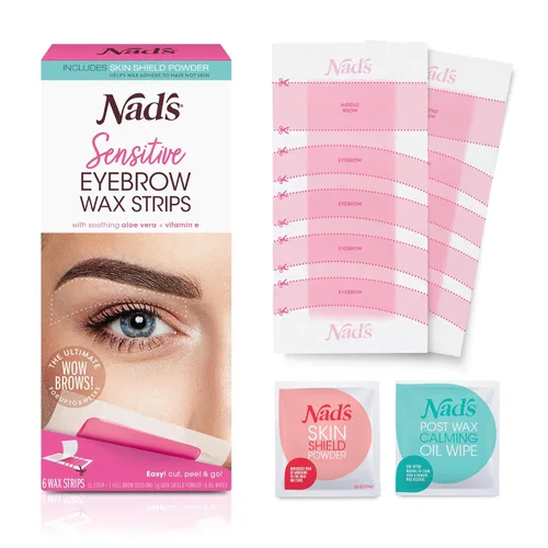 Nad's Tiras de Cera para Cejas - Depilación Facial para Mujeres - Kit de Cera para Cejas con 6 Tiras de Cera para Cejas + 6 Toallitas de Aceite