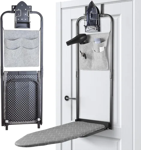 Miniatura 9 de Tabla de planchar sobre la puerta de 13 x 36 pulgadas con soporte para plancha y bolsa de almacenamiento con bolsillo, tabla de planchar colgante