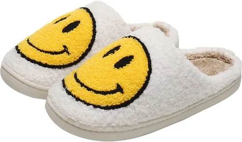 Miniatura 2 de PLMOKN Pantuflas para mujeres de interior y exterior, puntera abierta, mullidas, bonitas, con cara sonriente
