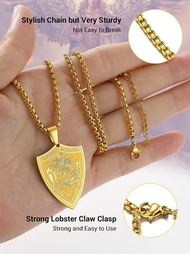 Miniatura 4 de Prosteel. - Collar con dije y cadena de San Miguel Arcángel, joyería religiosa católica.