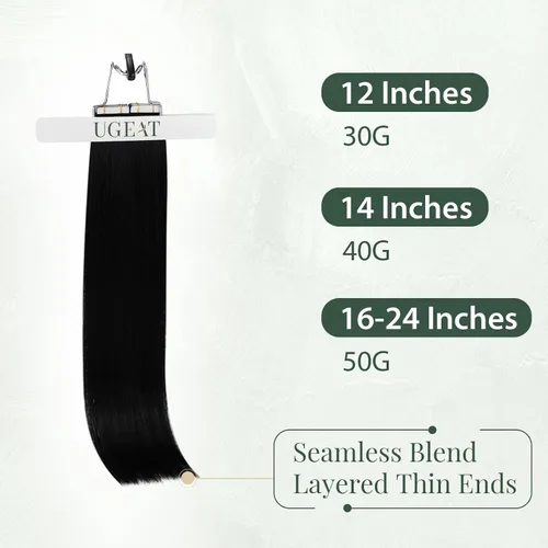 Miniatura 2 de Ugeat Extensiones de cabello humano con cinta invisible, extensiones de cabello negro con cinta, extensiones de cabello humano negro azabache